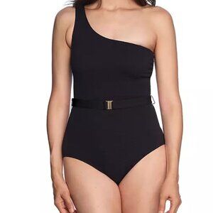 Loft‎ Swim Women's Black One Shoulder Belted One Piece Swimsuit XL
